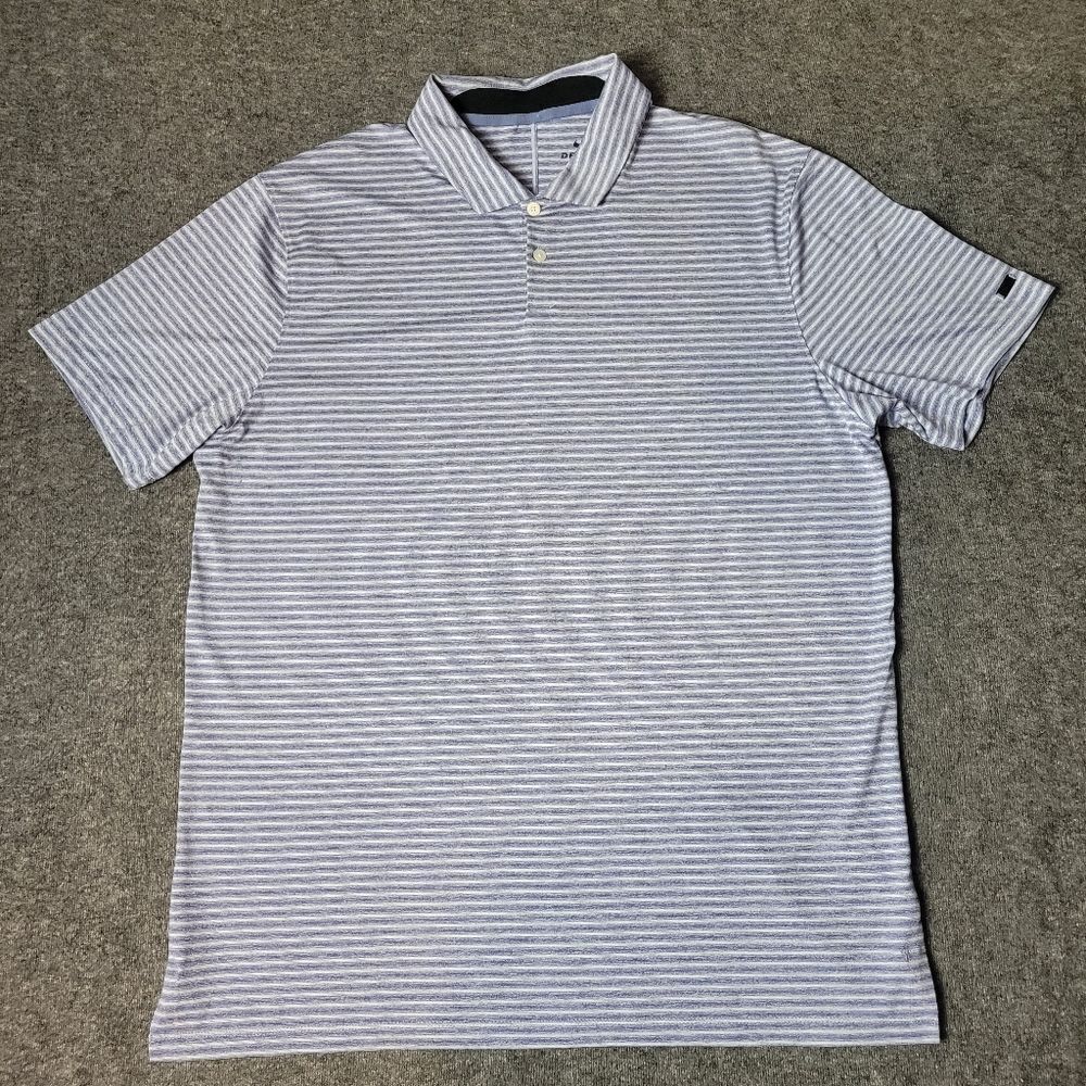 Nike TW Tiger Woods Shirt Mens Size L Gray Vapor Dry Stripe Golf Polo Dri-Fit